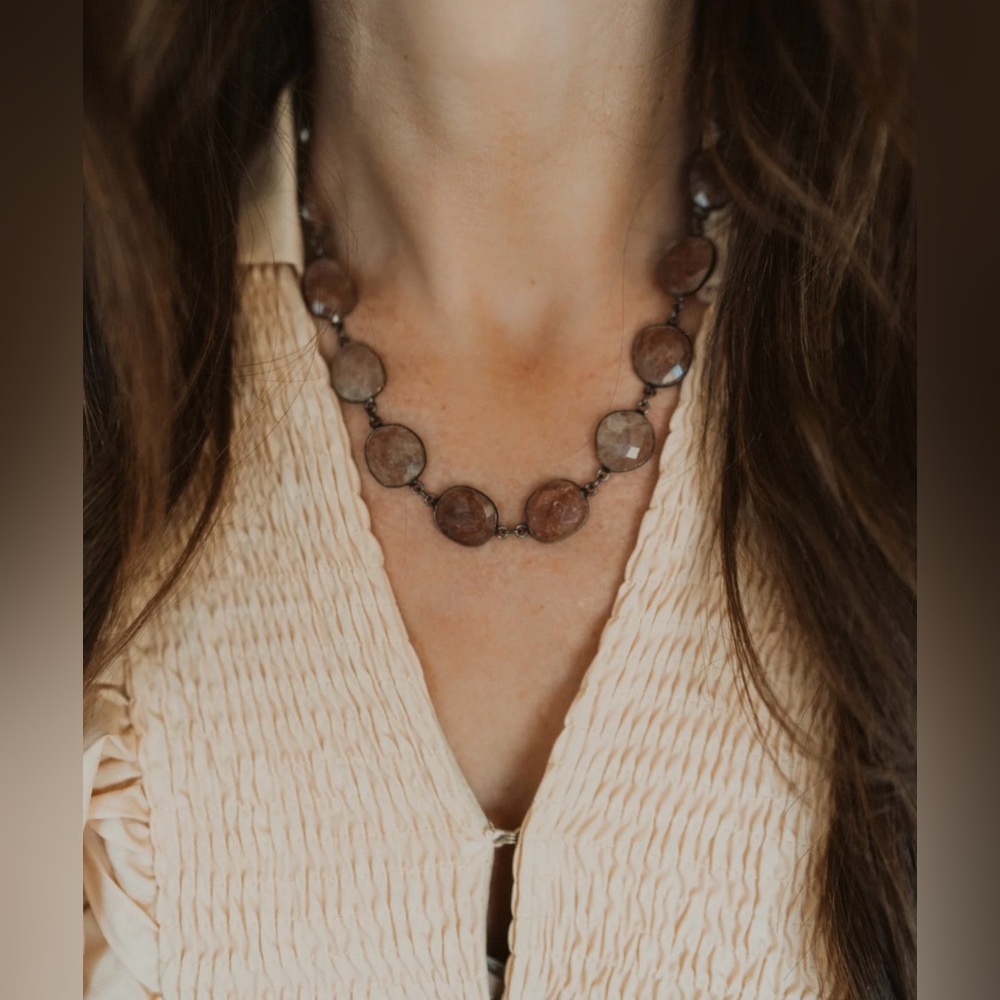 Goldie Lew Delsie Necklace Silver Strawberry Quartz